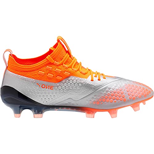 Puma Men's One 1 SYN Firm Artificial Ground Soccer-Shoe, Silver-ShockingOrangeBlack, 11 M US