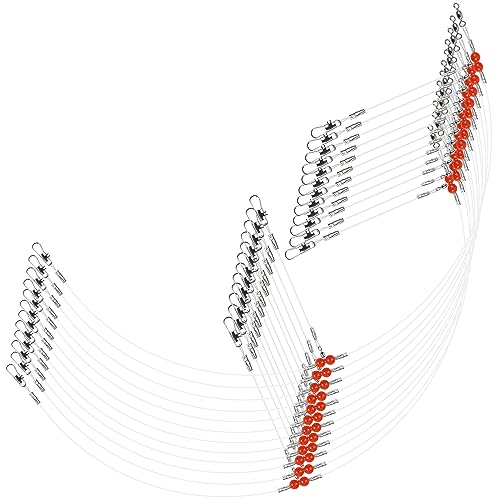 Fishing Leaders Rigs,12pcs Nylon Fishing Leader Line Rig with Swivel Snaps Red Beads for Baits Lure and Hooks Saltwater Fishing Leader Wire Bottom Rig White 2RD