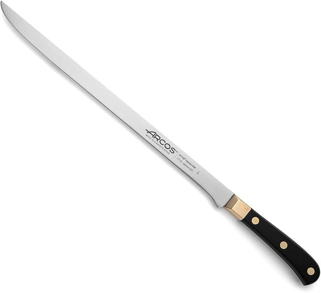 Arcos Series Regia - Slicing Knife Ham Knife - Blade Nitrum Stainless Steel 12" - Handle Polyoxymethilene (POM) Black and gold color