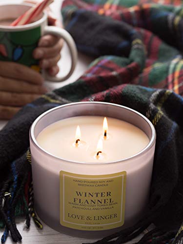 Winter Candles | Flannel Candle | Luxury Soy & Beeswax Candles For Home | 16 Oz. Large Jar 3 Wick Candle | Holiday Candles | Christmas Candles | Winter Scented Candles #TOP2