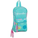 Safta 412051747 Plumier mochila 4 estuches llenos, Azul (Topos Turquesa)