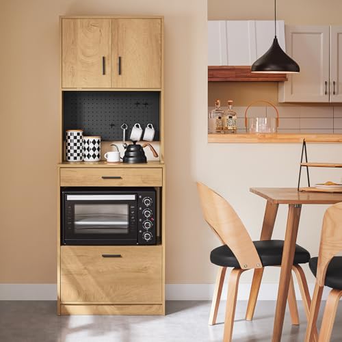 SoBuy Mueble Auxiliar de Cocina con Estante para Microondas y Panel Perforado Aparador Alto con Cajón y Estantes para Almacenaje Armario Estrecho para Cocina Salón o Entrada 60x170x40cm FSB98-N - imagen 2