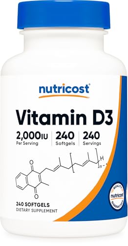 Nutricost Vitamin D3 2000 iu Softgels 240 Softgels - Non-GMO & Gluten Free