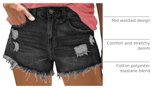 Image of onlypuff Women Denim Shorts Ripped Mid Waisted Jean Shorts with Pockets