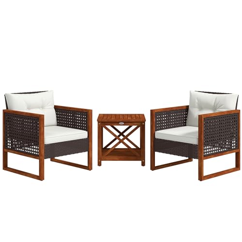Outsunny CA863-153V00BN0231 3 Pieces Wicker Outdoor Bistro Set, Rattan Patio Furniture Set cover