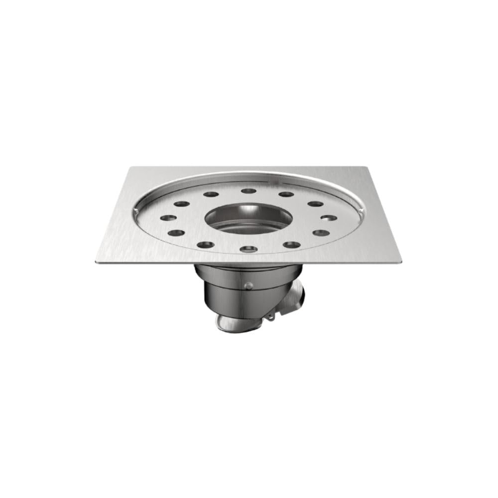 Viking SS304 Drain with Cockroach Trap Square – Flat Stainless Steel 304, Length 100mm (4″) Hole for Waste Pipe Brush