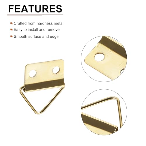 Image of DTGN 24mm x 18mm Triangle Ring Picture Frames Hanging - 20 Pcs - Good for Hanging Paintings - Picture Frame Hook Photos - Golden