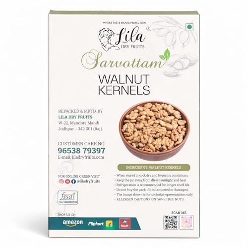 Image of LILA DRY FRUITS Premium Sarvottam Walnut 200 grams Crunchy Akhrot Giri for Daily Nutrition, Healthy Snacking, Baking & Cooking | Fresh Natural Walnuts Kernels Perfect for Gifting
