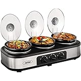 Sunvivi Slow Cooker, Triple Slow Cooker Buffet Server 3 Pot Food Warmer, 3-Section 1.5-Quart Oval Slow Cooker Buffet Food Warmer Adjustable Temp Lid Rests Stainless Steel，Total 4.5 QT