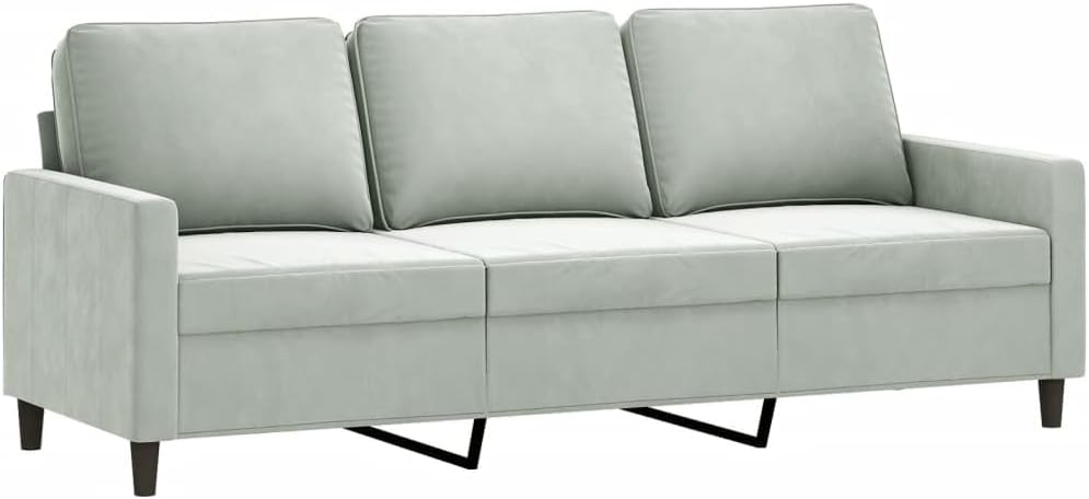3-Seater Sofa Light Grey Velvet (100% Polyester) Living Room Furniture