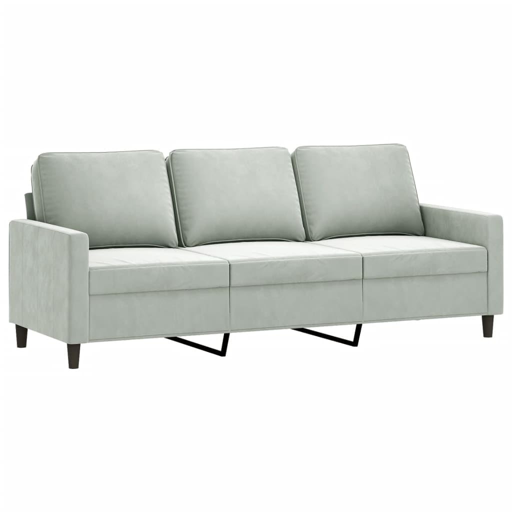 vidaXL Sofá de 3 plazas Terciopelo Gris Claro 180 cm, sofá, sofá de salón, sofá de Terciopelo, sofá tapizado, sofá para 3 Personas