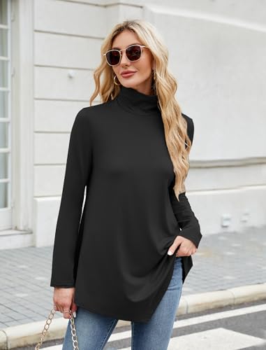 Image of JUSTFASHIONNOW Turtle Neck Shirts for Women Long Sleeve Fall Tunic Tops