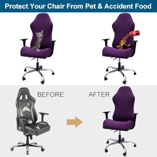 Image of WOMACO Gaming Chair Slipcover Stretch Seat Chair Cover for Leather Computer Reclining Racing Ruffled Gamer Chair Protector (Purple, One-Size)