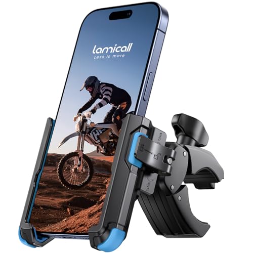 Lamicall Uchwyt na telefon do motocykla - 【1s szybkie odejmowanie】 Uniwersalny uchwyt motocyklowy na telefon, uchwyt rowerowy na kierownicę do iPhone 16 15 14 13 serie, S25 S24 Ultra - Niebieski