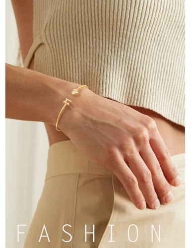 Honsny Gold Initial Bracelets for Women 18K Gold Plated Initial Heart Cuff Bangle Bracelets for Women Non Tarnish Dainty Cute Gold Initial Bracelets for Women Teen Bridesmaid Trendy Gifts Jewelry3