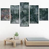 SIGNWIN 5 Panel Canvas Wall Art Modern Art Dramatic Forest Multicolor Photography Romantics Scenic for Home Decorations Ready to Hang - 60