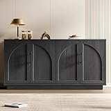 Fatmok Buffet Cabinet with Storage, 59'' Modern Arched Sideboard Cabinet w/Adjustable Shelves, Wood Media TV Console Table Credenza for Living Room Hallway Entryway, Black Grey