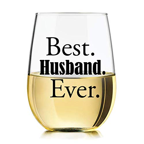 Momstir Best Husband Ever 15Oz Stemless Wine Glass With Sayings Unique Present For Him, Hubby, Men, Husband From Wife - Romantic Idea For Anniversary, Birthday #TOP4