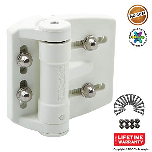 D&D Technologies Tcama2Wt Multi-Adjust Regular Duty Gate Hinges, For Self Closing Metal, Wood, Vinyl Gates Up To 55 Pounds, 3-Way Adjustable, Gap Up To 2", White, 2 Count #TOP5