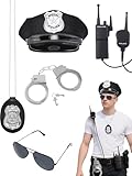 ROC PARTY Police Costume for Adults - Fake Cop Officer Dress Up Set with Hat, Handcuffs, Badge, Belt, Sunglasses & Accessories - Role Play, Halloween, Party, Pretend Play Detective Costumes Black
