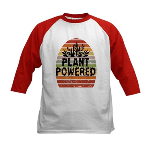 CafePress Funny Retro Plant Powered Vegan Pl Baseball Jersey Kids Cotton Baseball Jersey, 3/4 Raglan Sleeve Shirt
