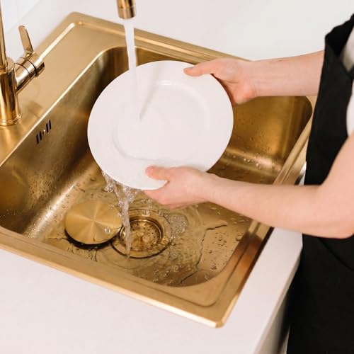 LQS Kitchen Sink Drain Assembly, Sink Drain Basket Strainer, Stainless Steel Removable Sink Strainer Basket and Stopper with Decor Flat Cover 3-1/2-inches (Brushed Gold with Cover) by LQS - Used condition - Image 2