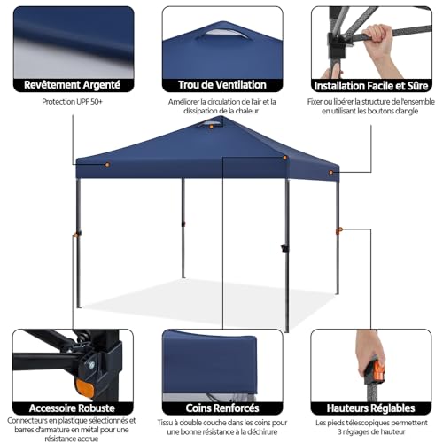 Tente pliante 3x3m imperméable Yaheetech avec sacs de sable de lestage