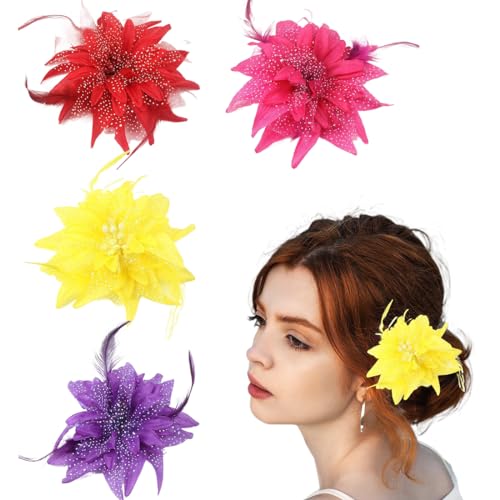 4 PCS Blumen Haarspangen Haarclip Blume Brosche Haarschmuck Haarnadeln Haarklammer für Party Hochzeit Halloween Karneval Maskerade Make up(4 Farben)