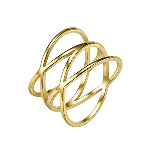 Unisex Stainless Steel 15MM Personality Simple Hollow Double X Criss Cross Infinity Ring