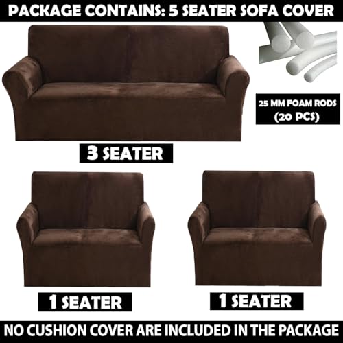 Image of Gifts Island Premium Velvet Sofa Cover 3 Seater and 2 Seater Fully Covered Universal 5 Seater Sofa Cover Non-Slip Sticky Elastic Stretchable Slipcover (Velvet Brown)