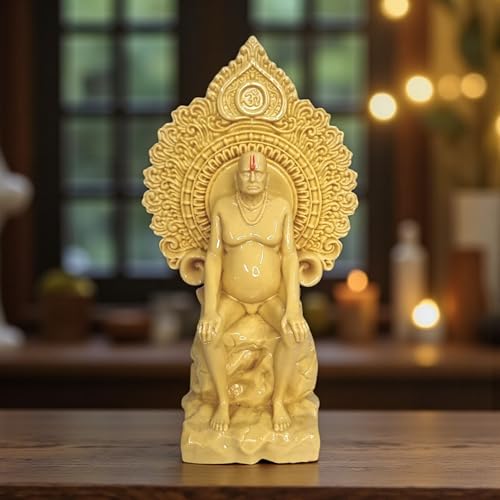 Image of KariGhar Resin Swami Samarth Idol with Stone Singhasan,Perfect for Car Dashboard and Home Temple and Office and Decoration, in of White Color and 5 Inch Size.