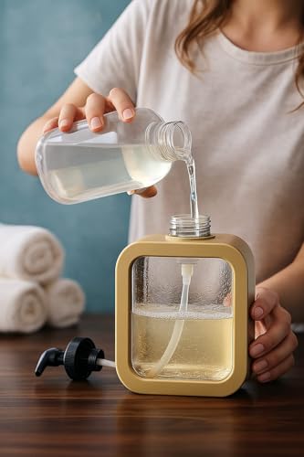 Image of Liquid Soap Dispenser | Refillable Pump Bottle for Hand Wash, Dish Wash, Shampoo, Conditioner, Shower Gel | Bathroom & Kitchen Use | Transparent Plastic | 300ml (Brown)