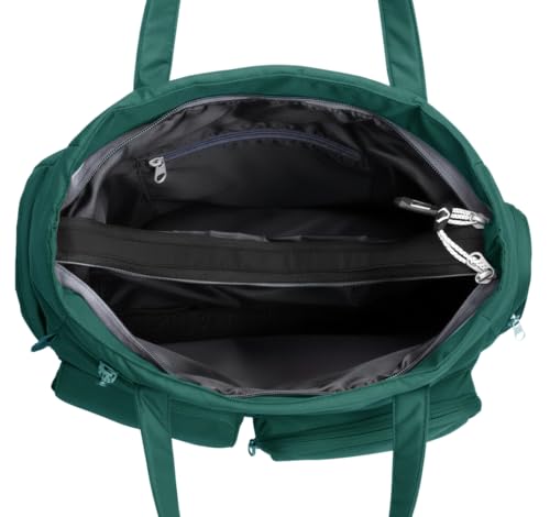 Image of Lusive's Double Pocket Handbag for Women: Stylish, Ideal Companion for Work, Travel, Polyester Material, Spacious 10-liter Capacity, 6 Pockets. (Black & Grey)