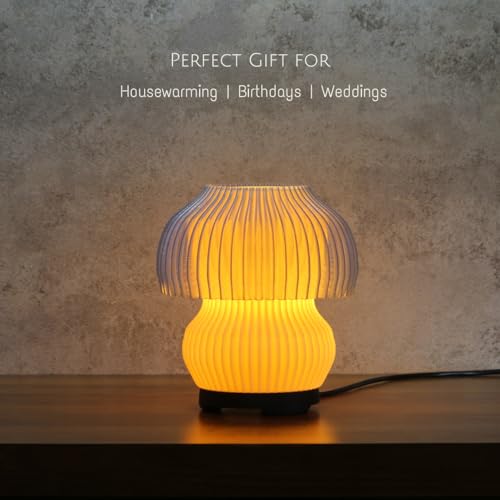 Image of Haydn Frosted Dome Mushroom Bio-Plastic Table Lamp - Warm LED Bedside Night Lamp for Bedroom & Study, Soft Ambient Decor Light for Home, Elegant Minimal Design (LED Included)