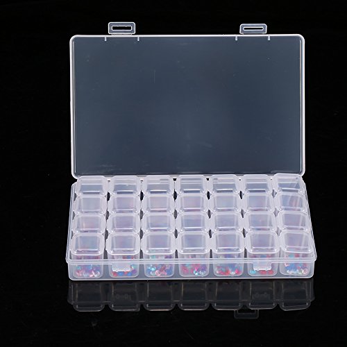 Nail Art Decoration Box-28 Slots Empty Clear Nail Art Decoration Rhinestone Gem Bead Container Storage Box - Afbeelding 8
