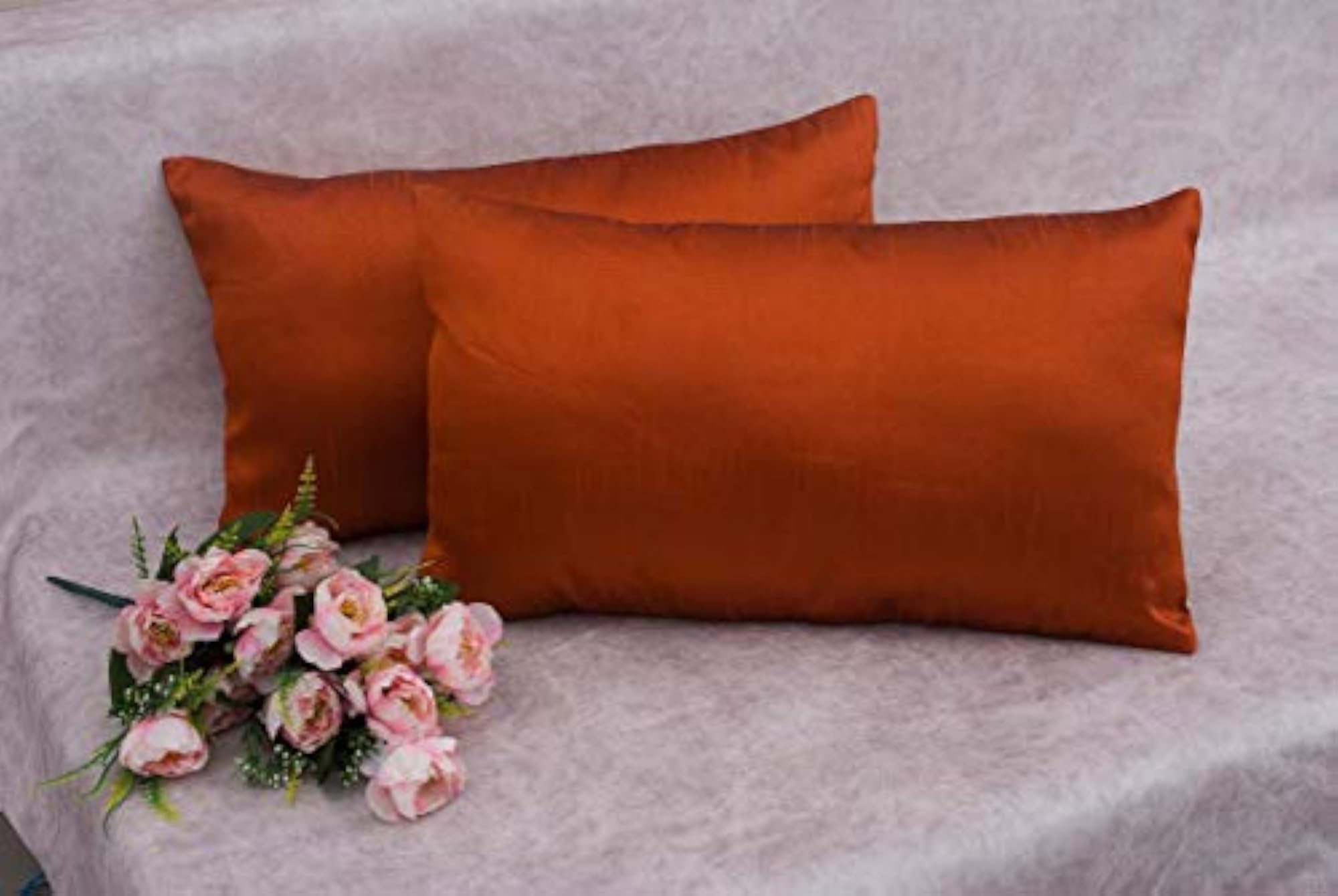 Red Brown Solid Long Rectangular Cushion Covers Set of 2