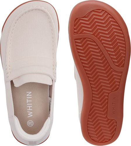 Image of WHITIN Women's Wide Penny Loafers Slip On Barefoot Flats W616 | Breathable Knit Fabric, Soft Skin-Friendly Feel, Lightweight Comfort, Office Work, Travel Days & Everyday Walking