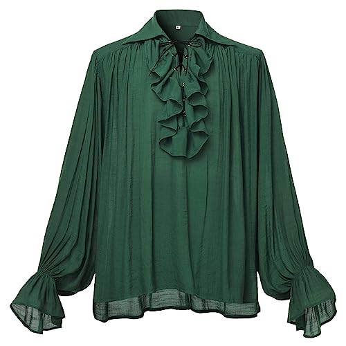 Chemise de pirate à volants victorien en lin et coton vert pour un ajustement médiéval parfait