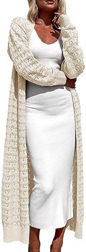 ZoeAce Womens Crochet Maxi Cardigan Sweaters Open Front Knit Long...
