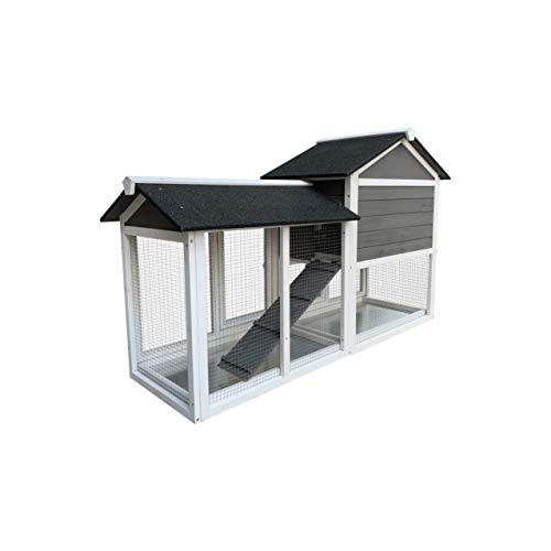 Evedy Chicken Coops Rabbit Hutch Bunny Cage With Pull Out Tray, Ramp, Lockable Doors,Two Run Cage Outdoor Wooden Small Animal House,Gray, 57.87''L X 20.86''D X 36.22''H #TOP1