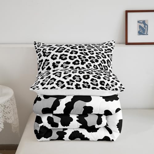 Image of Feelyou Leopard Comforter Set Black Grey Cheetah Print Bedding Set for Kids Boys Girls Teens Decor Cow Comforter Africa Animal Duvet Set 3Pcs King Size Boys