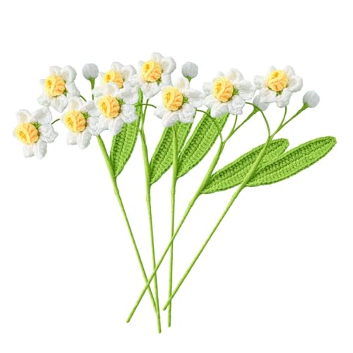 Lovmeety 5Pcs Crochet Daffodil Flowers, Fake White Daffodil Flowers With Stems Knitted Narcissus Flower Bouquet For Home Office Table Decoration cover