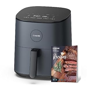 COSORI Friggitrice ad Aria 4,7L, 75-230°C, Air Fryer Silenzioso e Risparmio Energetico, 9 Preimpostazioni, Meno Olio&Senza Fumo, Ricettario Italiano, Lavabile in Lavastoviglie, Grigio, 1500W