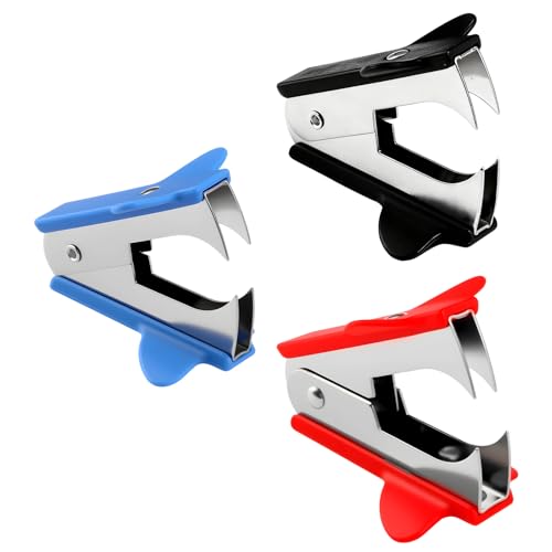 3 Stück Entklammerer Heftklammerentferner, Mini Metall Entklammerer Enthefter Tacker - Blau Rot und Schwarz, Heftklammerentferner Ergonomische für Den Täglichen Gebrauch Im Büro Und Zu Hause