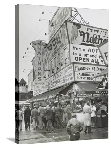 ART.COM Stretched Canvas Print Nathan's Hot Dogs Food Stand on the Coney Island Boardwalk, May 11, 1954. Brooklyn, New York City, 18