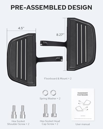 Image of Benlari Passenger Floorboards Motorcycle Footboards Stainless Steel with Mount Kits Compatible with Harley Davidson Touring Road King Street Glide Road Glide Electra Glide 1993-2024 Streamline (Black)