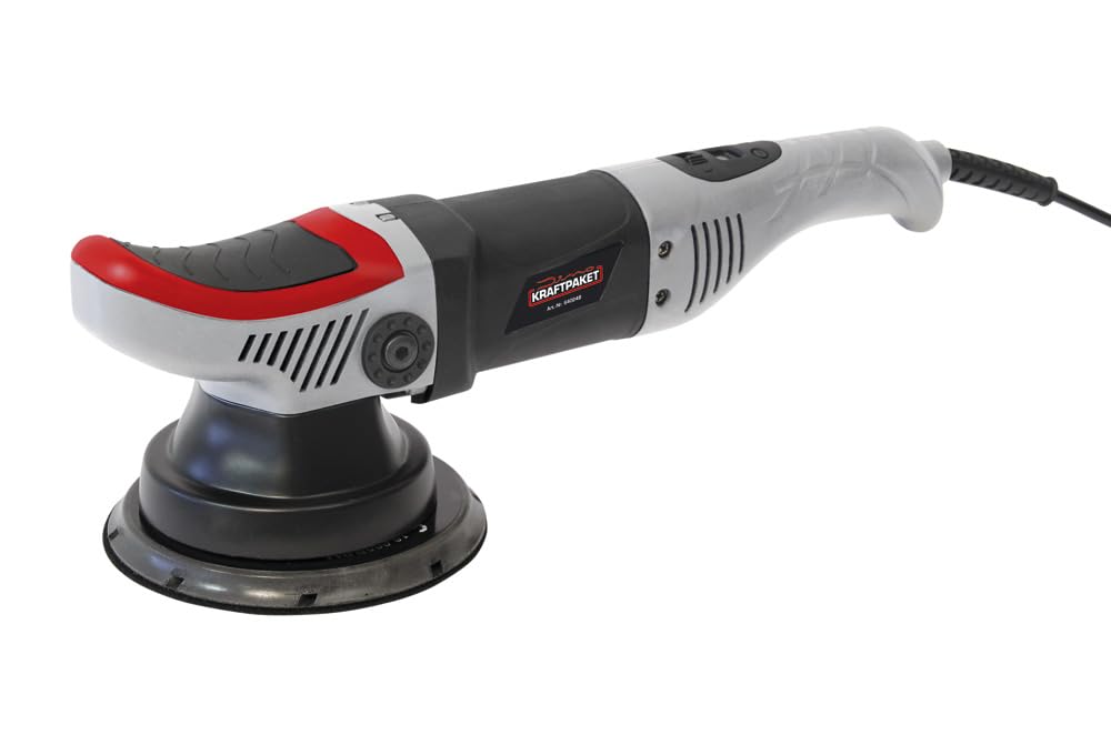Dino KRAFTPAKET 640247 8 mm-710 W - Pulidora excéntrica con rotación Forzada, Juego con Esponja de Pulido de 125 mm, Funda para Coche y Barco, Color Gris
