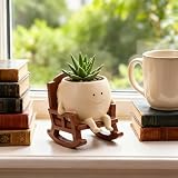 4 Inch Smiley Face Rocking Chair Planter, Resin Succulent Pot with Drainage Hole, Cute Indoor Outdoor Garden Decor for Home, Fall Halloween Thanksgiving Christmas Birthday Gift for Plant Lovers