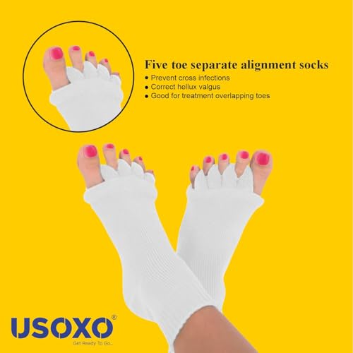 Image of Foot Alignment Socks|Cotton Finger Toe Separator|Easing Bunion Hammertoe And Arthritis Pain Relief|Improving Posture & Increasing Flexibility|Free Size For Office Yoga Men & Women (White)
