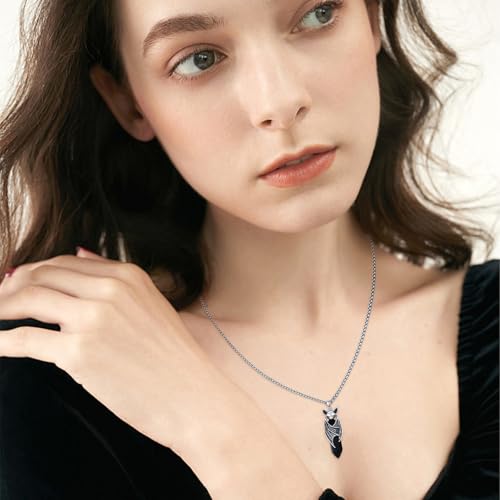 Viking Gothic Animals Necklace Sterling Silver Raven/Phoenix/Dragon/Axolotl/Spider/Bat Pendant Black Crystal Necklace Goth Jewelry Gifts for Father Men Women2